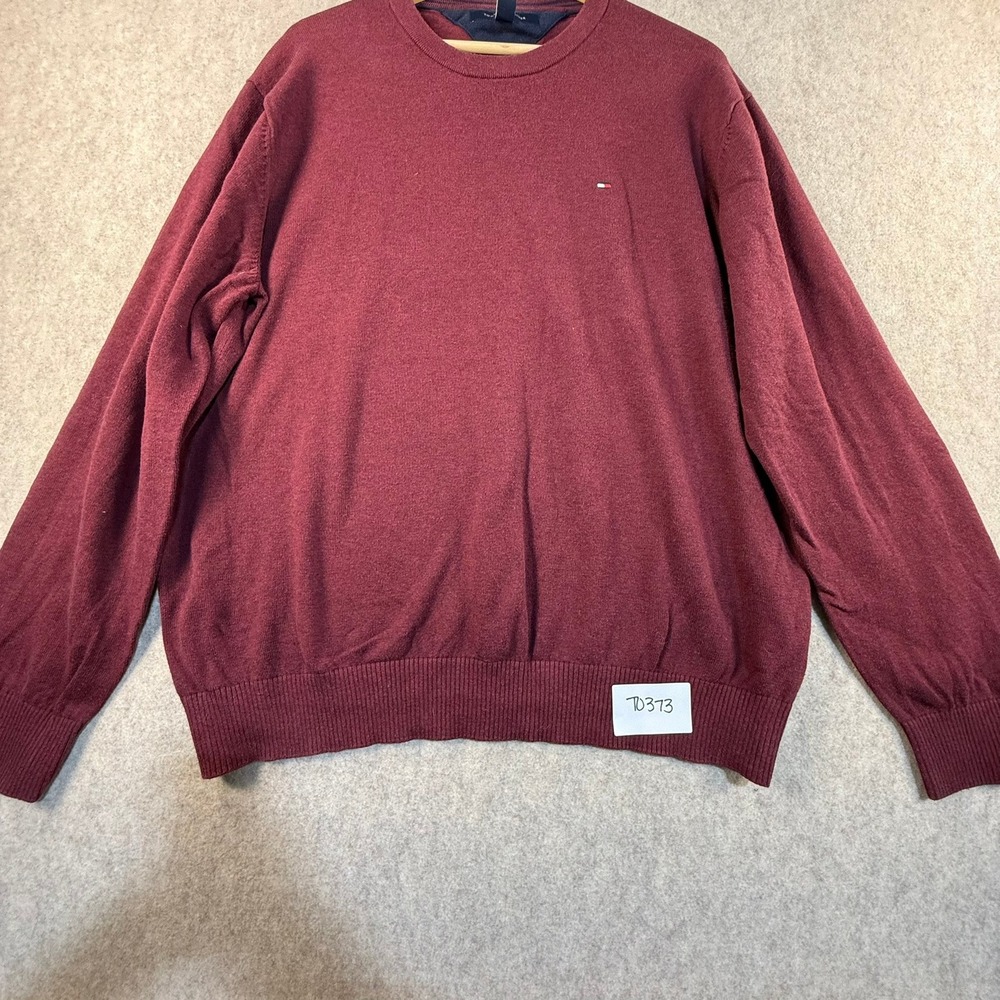 Tommy Hilfiger‎ Mens XL Crewneck Sweater Burgundy Maroon Cotton Blend Pullover